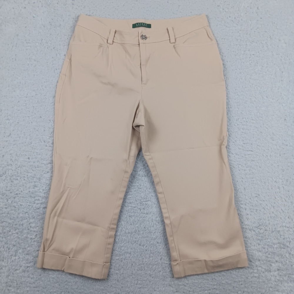 Lauren Ralph Lauren Capri Pant Women 10 Tan Cuffed Stretch Cotton Chino 53918